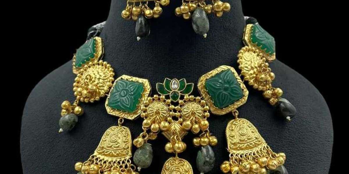 Sabyasachi Inspired Gold Green Necklace Emerald Kundan Necklace Set